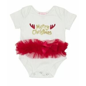 Popatu Baby Girl Merry Christmas Skirted Tutu Bodysuit White 3-6mth $28